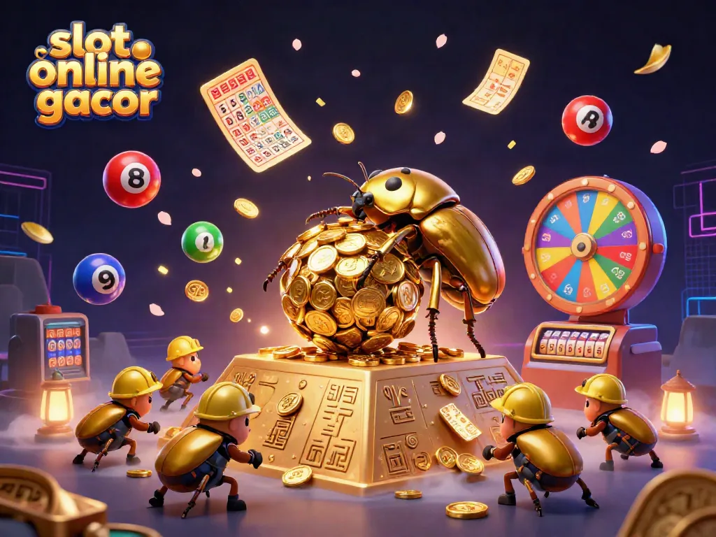 Menangkan slot online gacor dengan ilustrasi keajaiban kasino digital dan simbol keberuntungan.