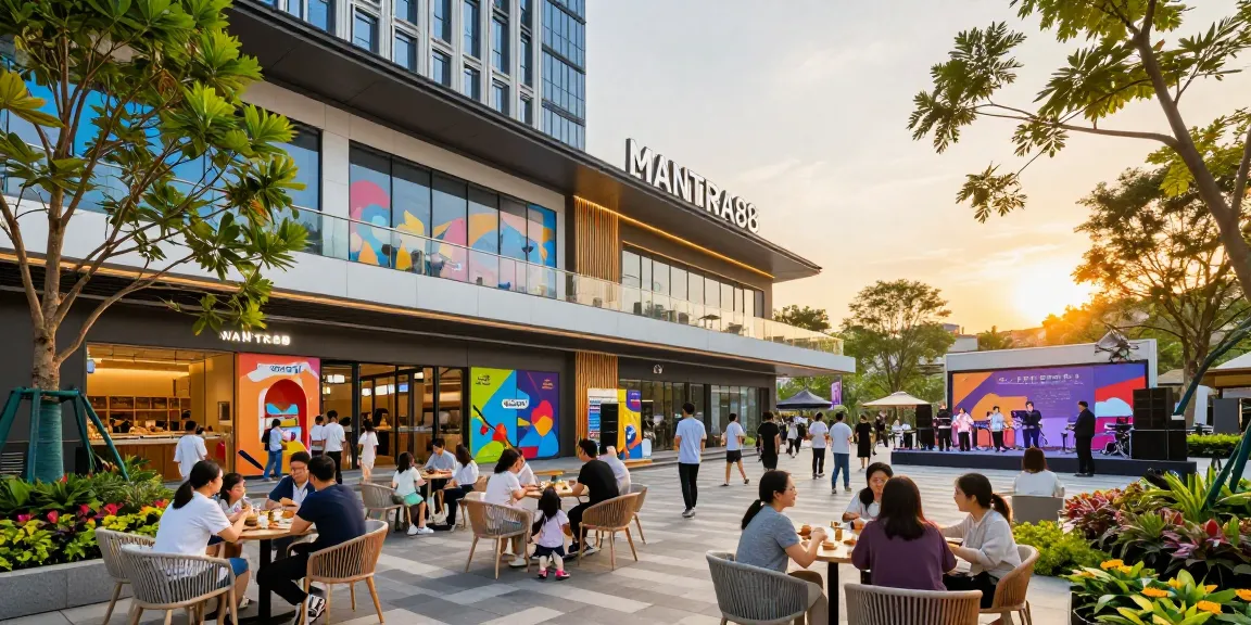 Vibrant scene at MANTRA88 entertainment center, showcasing shopping, dining, and community activities.