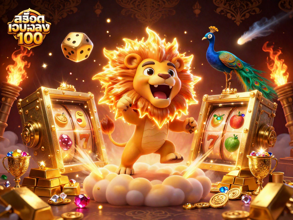 Experience the thrill of สล็อตเว็บตรง100 with spinning reels and glowing treasure in a vibrant scene.