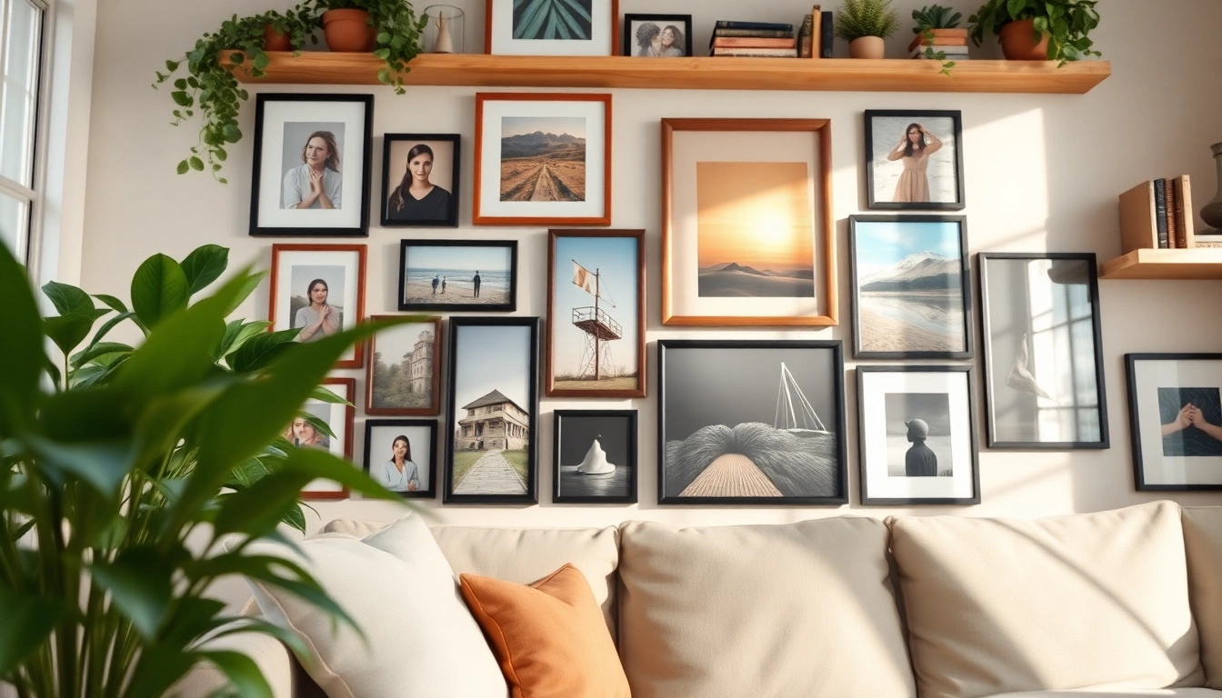 Inspiring photo wall showcasing an array of colorful memories in a cozy living room.