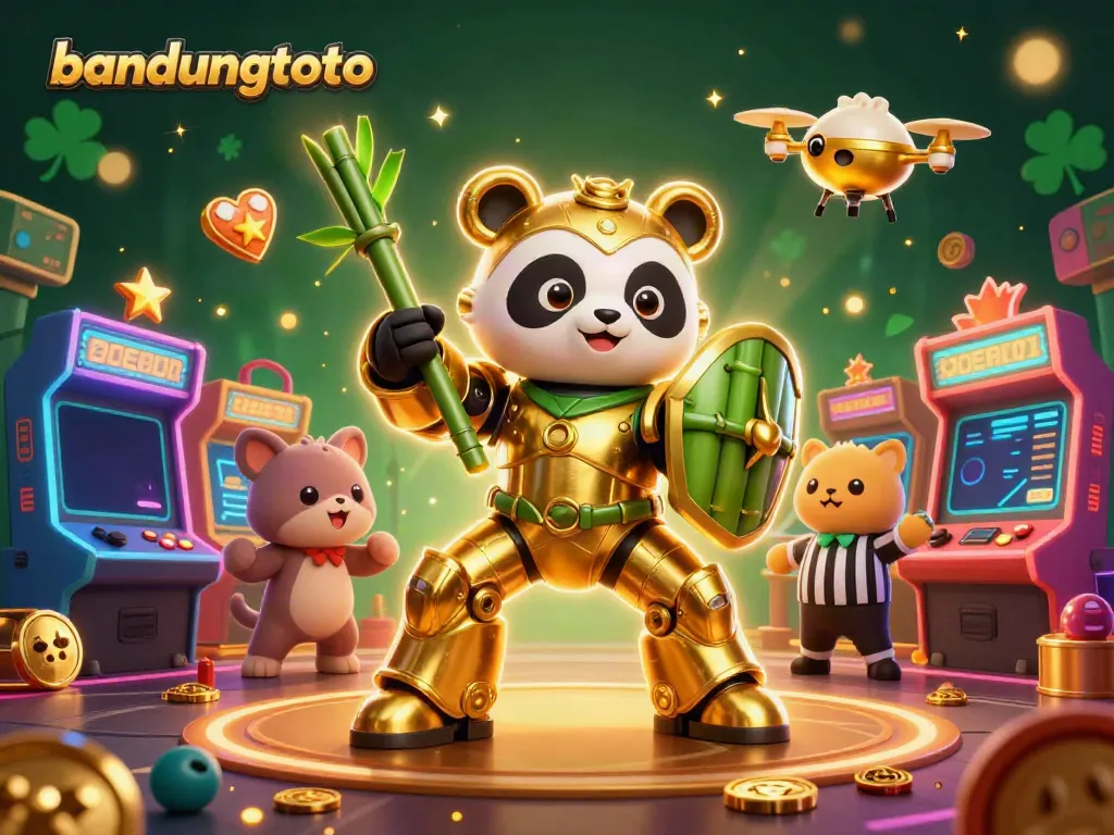 Experience the thrill of bandungtoto gaming with a vibrant mech-suit panda and dynamic casino elements.