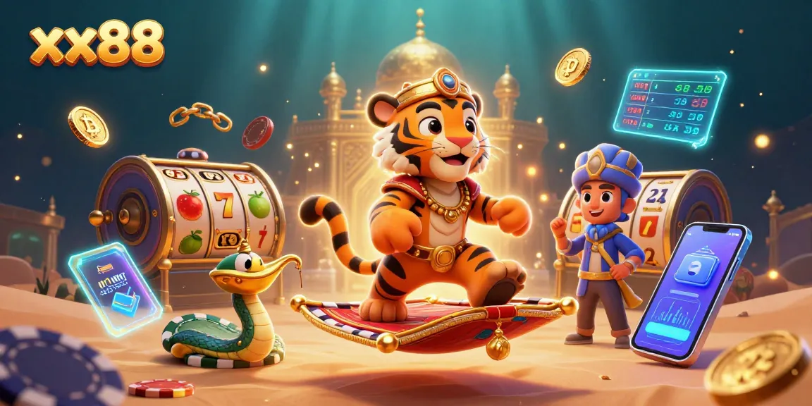 Experience the thrill of slot gaming with xx88's vibrant casino scene featuring a tiger sultan.