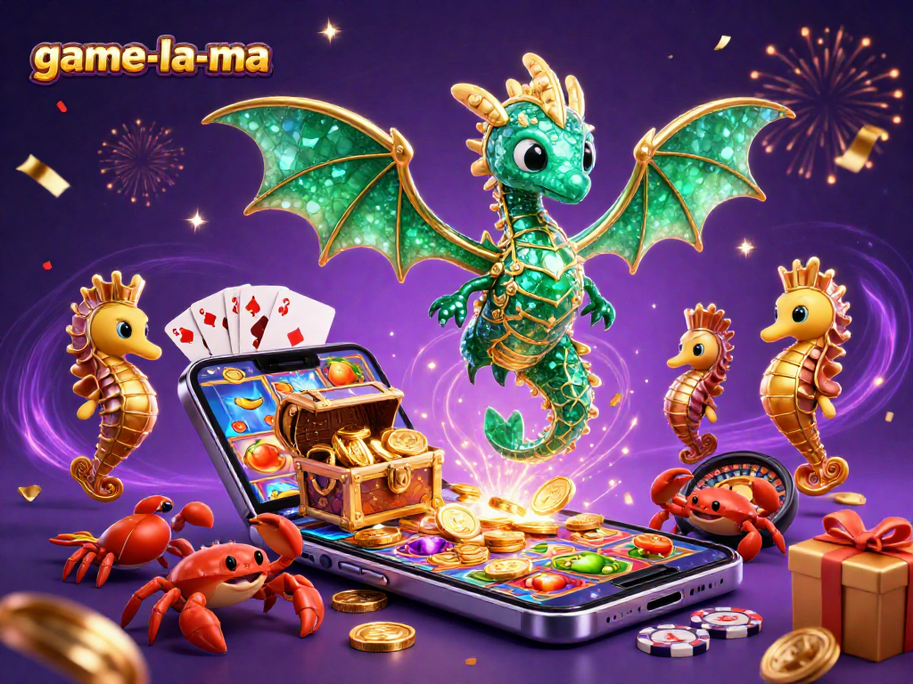 Experience exciting wins with game-la-ma as vibrant slots and sea creatures come to life in a magical casino scene.