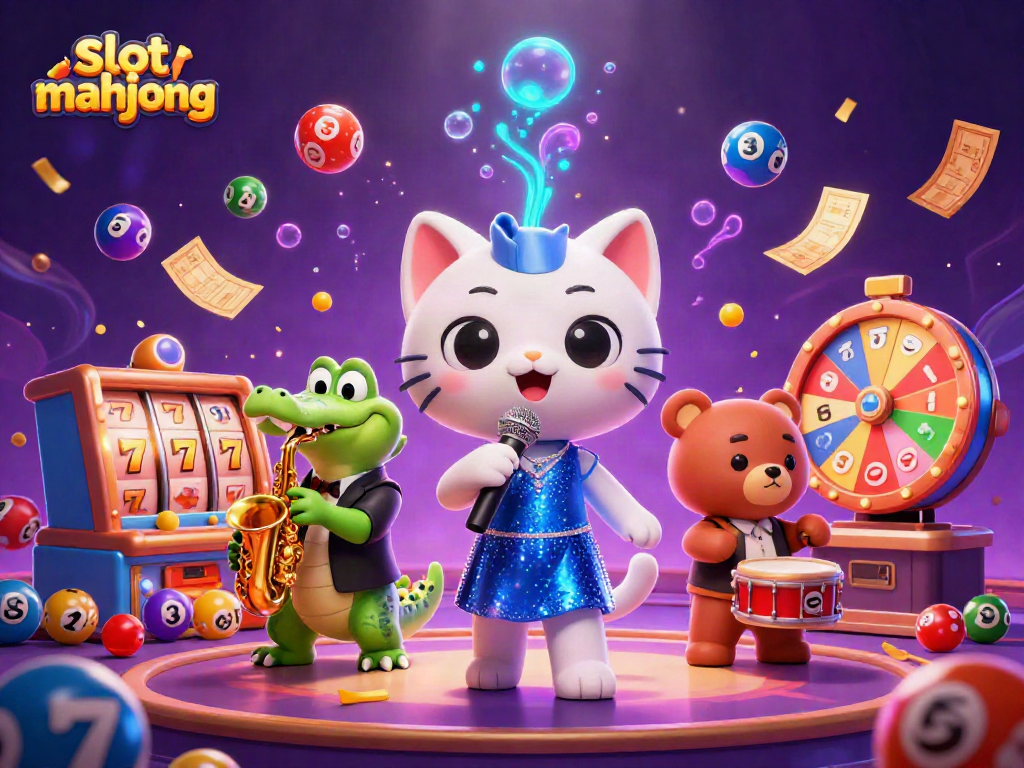Experience slot mahjong fun with cartoon characters in a vibrant casino setting full of excitement.