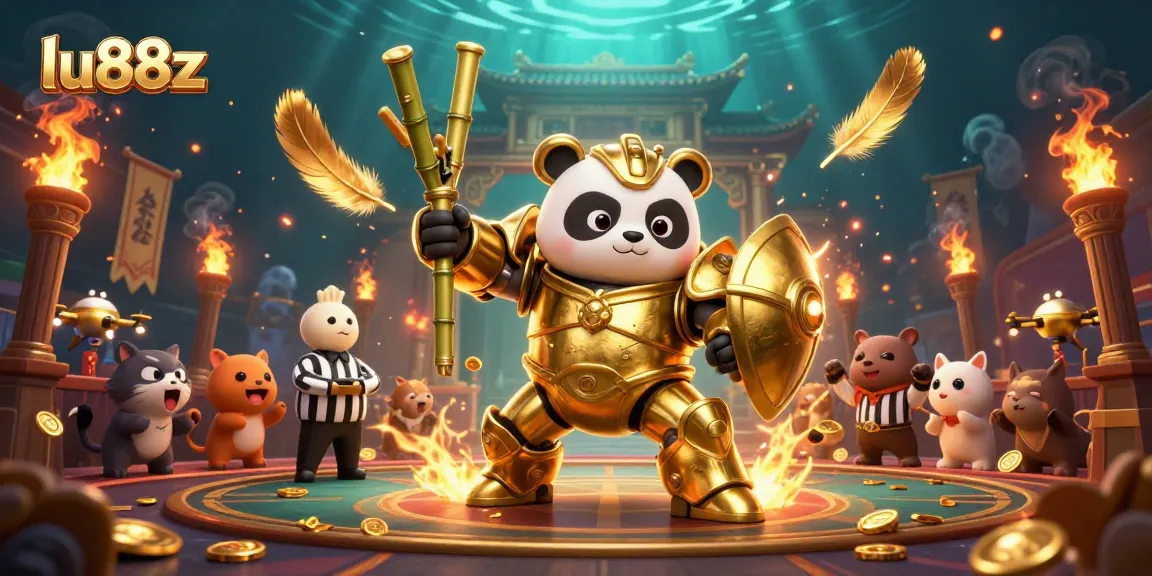 Experience thrilling gameplay at lu88z with a golden panda battling in a dynamic casino arena.