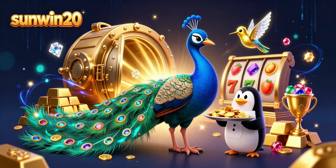 Boost your winnings with sunwin20 in this vibrant casino scene full of gold and slot elements.