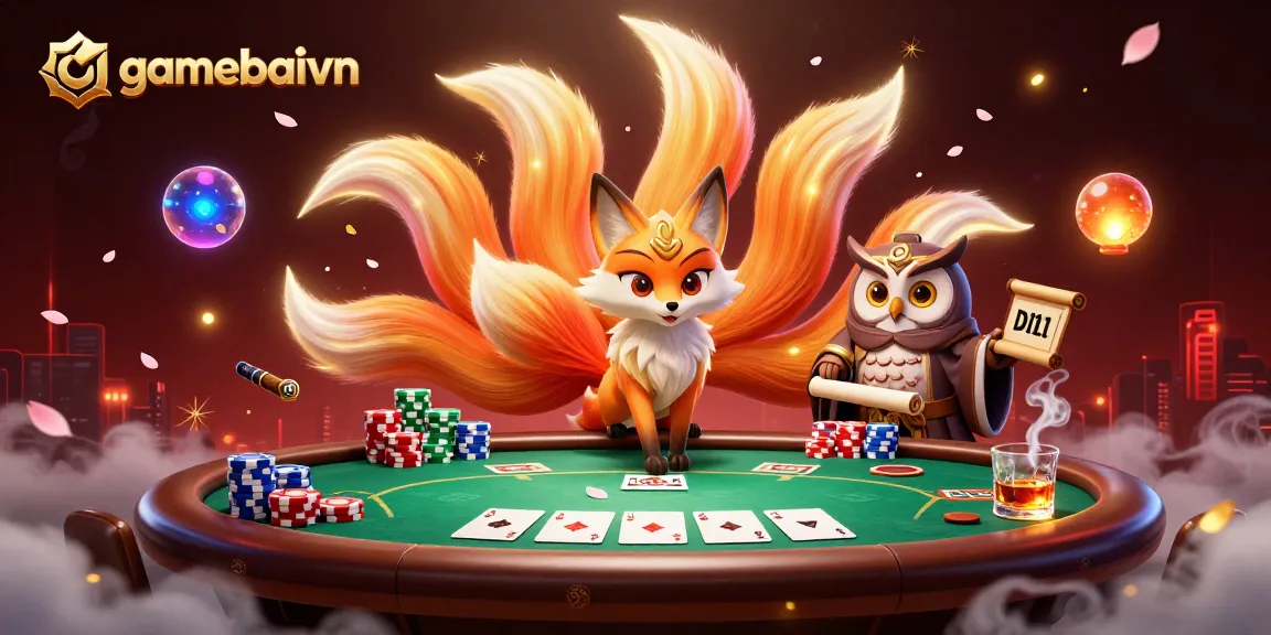 Engage in poker at gamebaivn with vibrant 3D scene showcasing powerful hands and strategic gameplay.