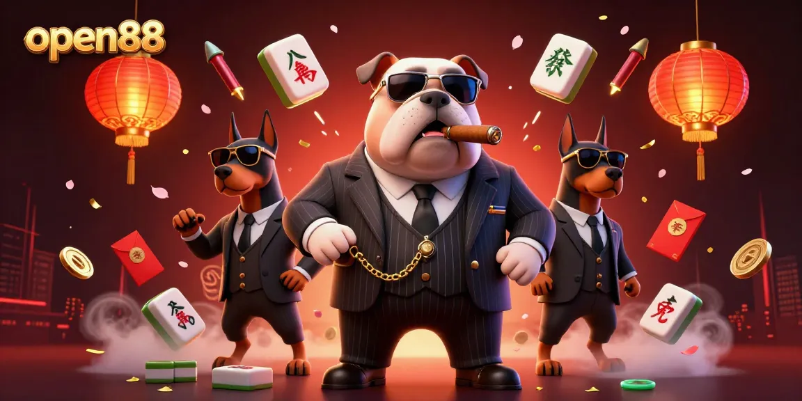 Experience thrilling action at open88 with a vibrant 3D casino scene featuring mafia characters and festive elements.