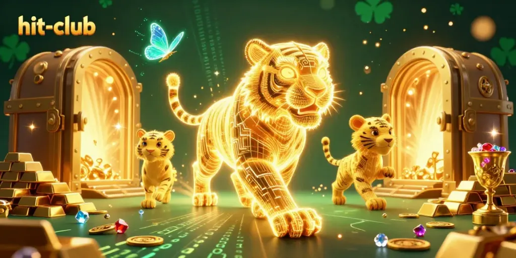 Experience the excitement of hit-club casino with golden elements and vibrant characters in this dynamic scene.