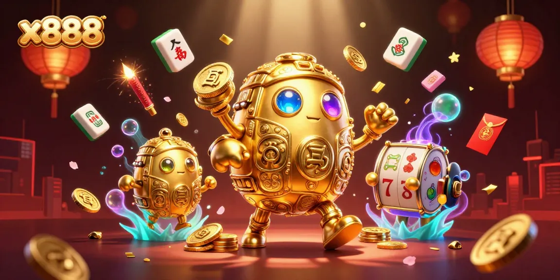 Engage with the vibrant action of x888 slots, featuring a golden golem and dynamic casino elements.