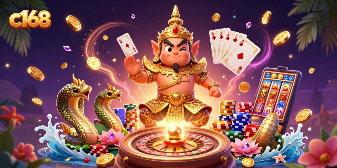 Experience thrilling gameplay at c168 with a vibrant scene featuring a guardian and gambling elements.