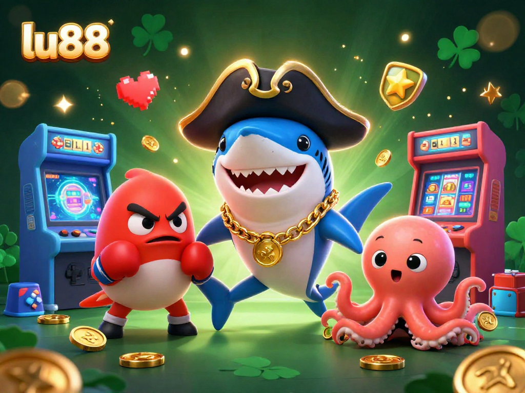 lu88 showcases a vibrant 3D scene with cartoon characters and casino elements, enhancing your gaming experience.