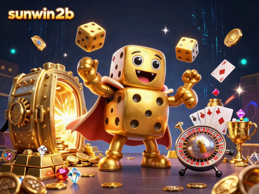Experience the thrill of winnings at sunwin20b with this vibrant 3D illustration of a golden dice golem.