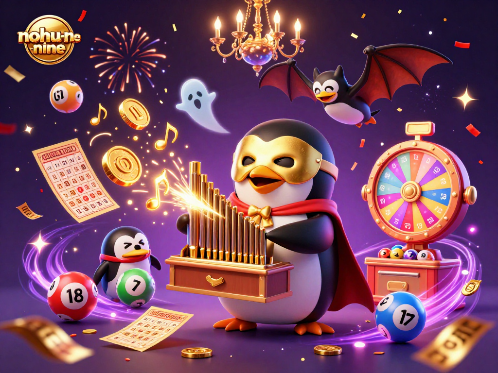 Nohu-nine features a colorful and dynamic scene with gambling elements, showcasing excitement and engagement in the gaming experience.