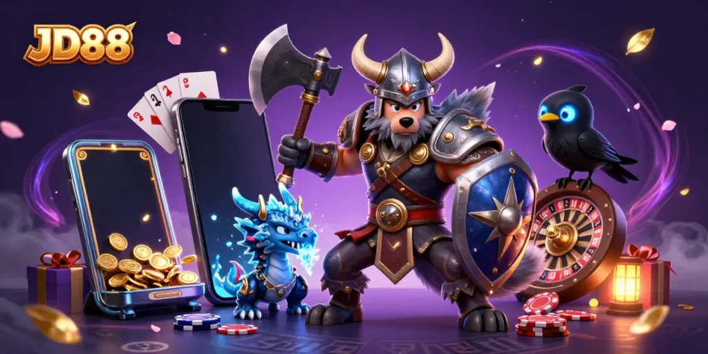 Engage in thrilling gameplay at JD88 with captivating characters and vibrant casino elements.