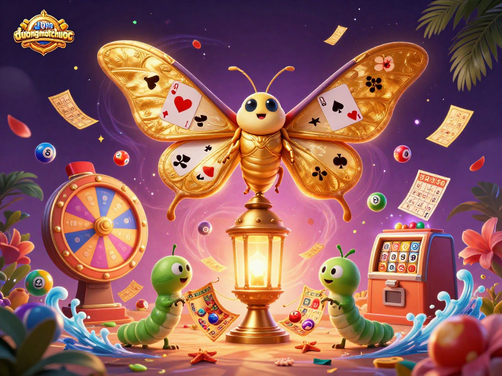 Engage with duongmatchuoc for thrilling online experiences featuring captivating golden moth characters and vibrant casino elements.