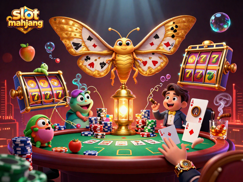 Experience thrilling moments with slot gacor mahjong amidst vibrant casino scenes in this detailed illustration.