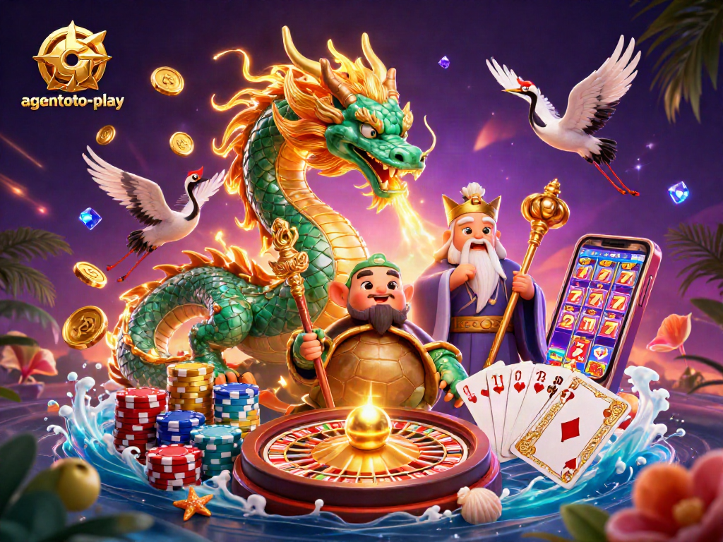 Menangkan jackpot di situs agentoto-play dengan ilustrasi kasino yang meriah dan penuh keberuntungan.