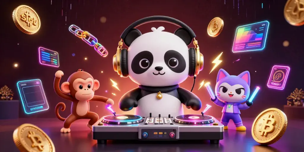 Menggairahkan slot dengan DJ panda dan monyet dalam suasana kasino yang ceria.