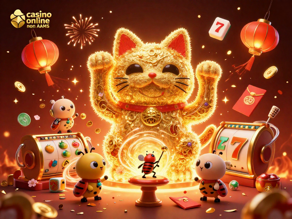 Scopri i casinò online non AAMS con simboli fortunati, fuochi d'artificio e giochi avvincenti.