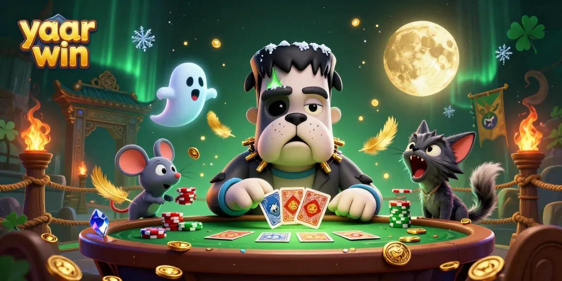 Experience thrilling gameplay with yaar win featuring a monster dealer and a ghostly mouse at the casino table.