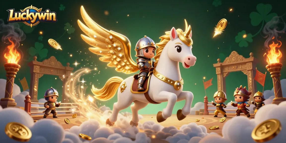 Experience thrilling action at Luckywin with a celestial knight and golden icons in a vibrant casino adventure