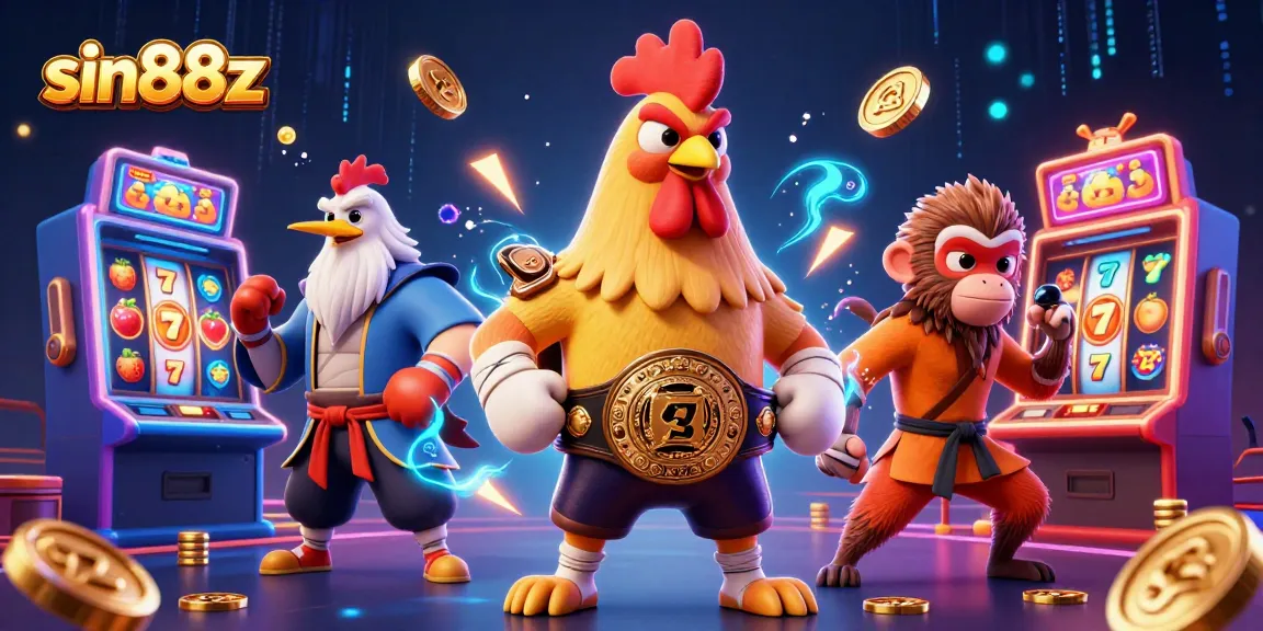Engage in thrilling gameplay at sin88z featuring vibrant slot machines and cartoon martial artists.