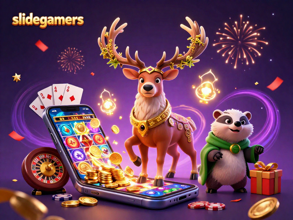 Engage in thrilling gaming action with slidegamers as vibrant casino elements explode with energy.