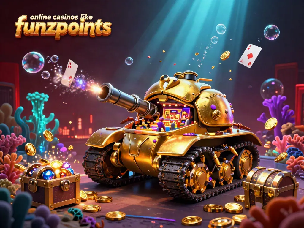 Spin and win at online casinos like funzpoints with this energetic 3D casino scene.