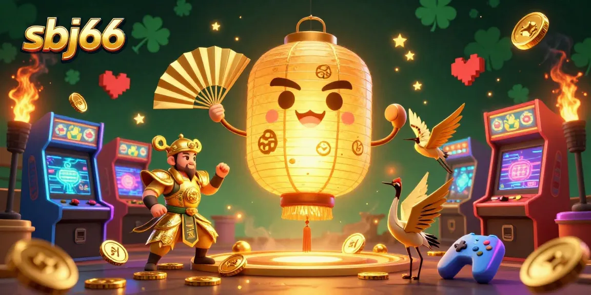 Engage with the vibrant gaming spirit of sbj66, featuring a golden lantern amid colorful arcade elements.