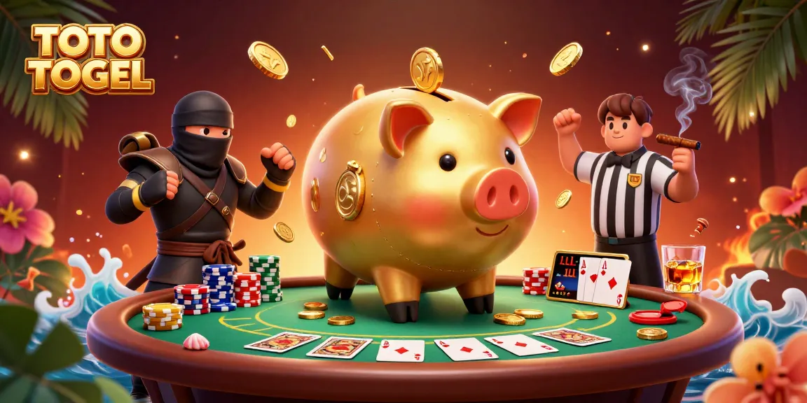 TOTO TOGEL showcases a thrilling poker showdown with cartoon characters and vibrant casino elements.