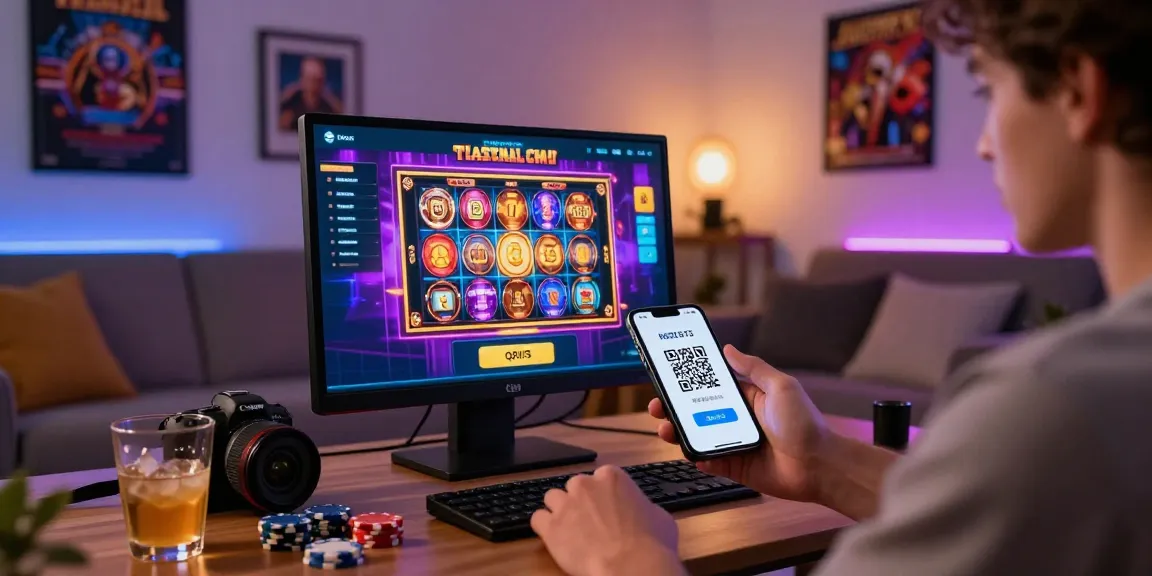 Engaging slot deposit qris experience with a player scanning QR code in a modern living room.
