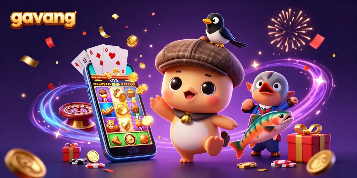 Spin vibrant slots with gavang while baby Nessie and friends celebrate in this lively casino scene.