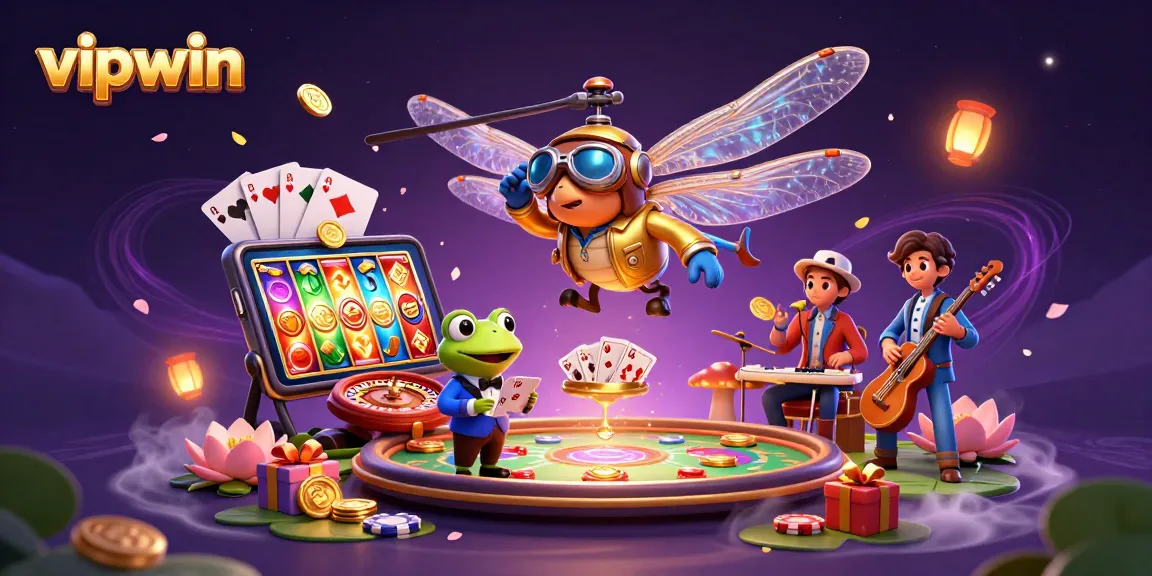 Engage in thrilling gameplay with vipwin, featuring a vibrant casino scene with colorful gaming elements.