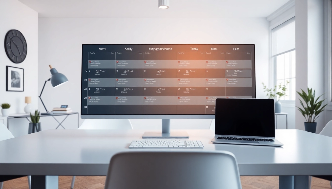 Fix calendar conflicts automatically illustrated with a futuristic calendar interface and modern workspace.