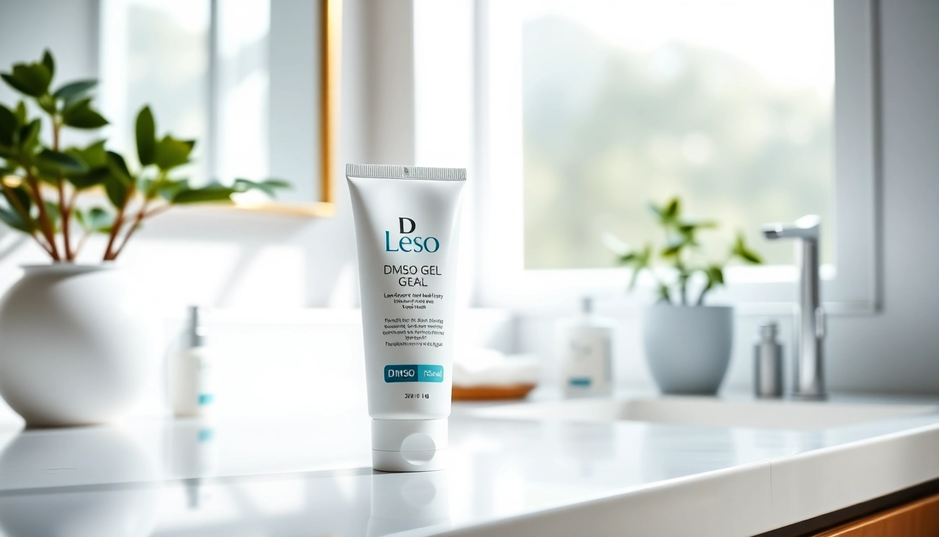 Apply dmso gel for soothing relief showcased on a stylish bathroom counter.