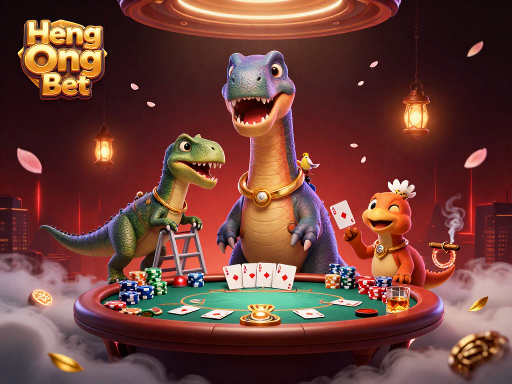 Engage in thrilling gameplay at Heng Ong Bet while a friendly brontosaurus observes from above.