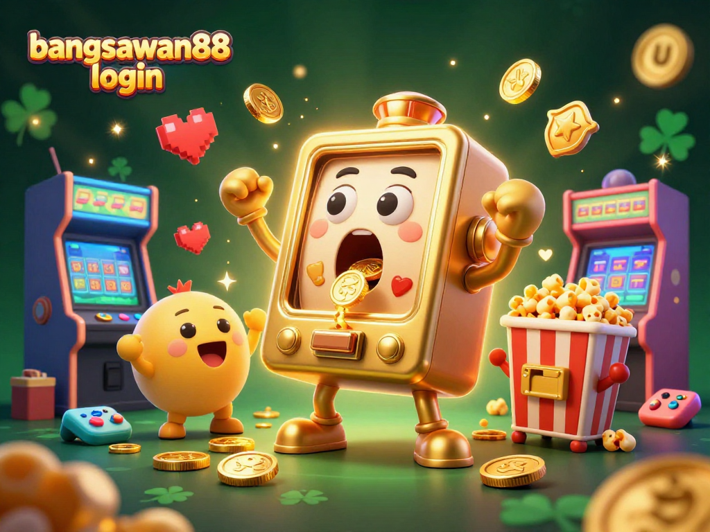 Engaging scene featuring the bangsawan88 login slot machine celebrating its jackpot amidst arcade game excitement.