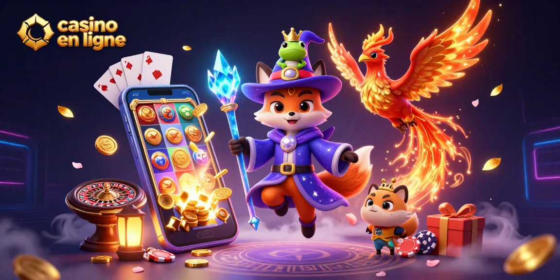 Le casino en ligne illustre une magie dynamique avec un renard sorcier, un phénix, et des éléments de jeu captivants.