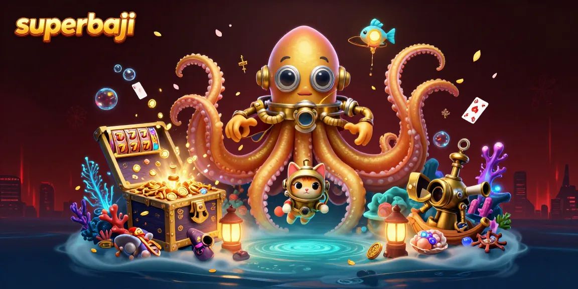 Engage with superbaji's thrilling world featuring a colossal kraken and vibrant slot elements.
