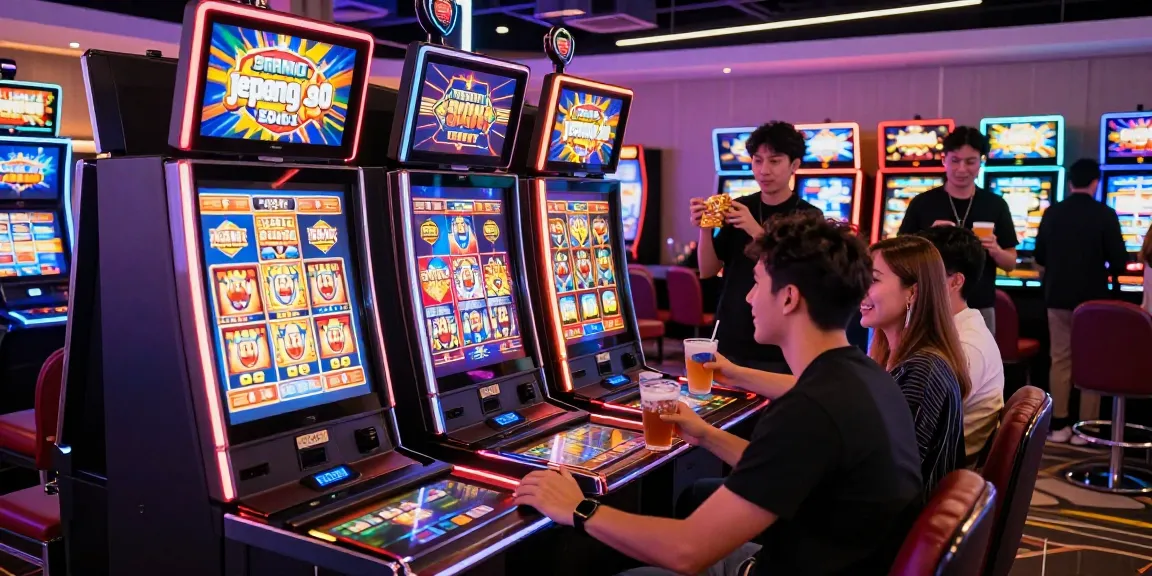 Exciting group playing the Jepang slot at a vibrant casino