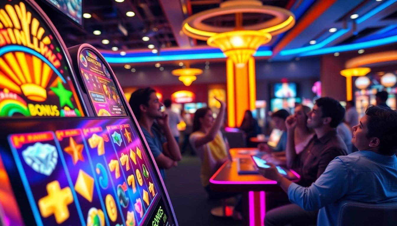 Spelers genieten van een spannende ervaring bij pistolo 3 casino met kleurrijke gokkasten.