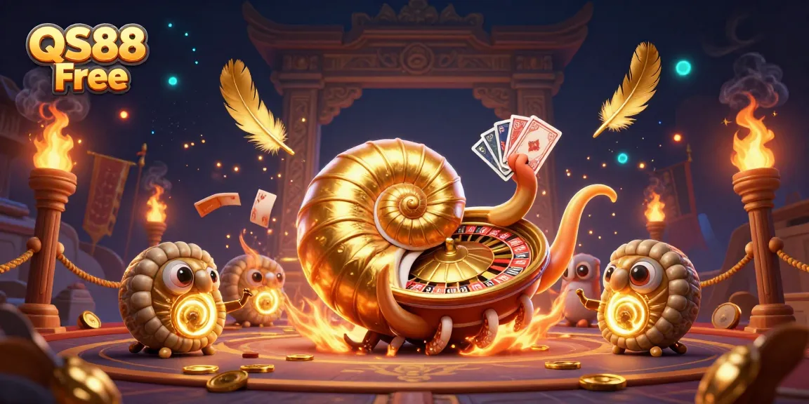 Experience the exciting gameplay of QS88 Free with a giant nautilus roulette wheel and glowing elements.