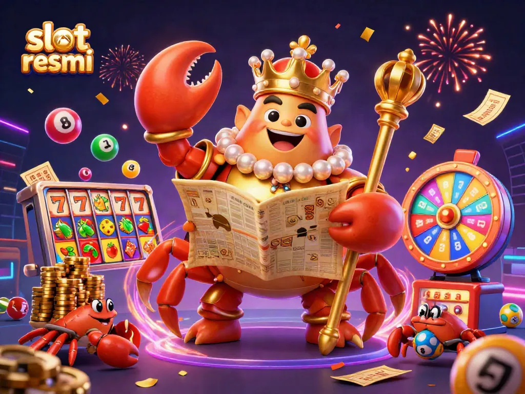 Experience thrilling spins with slot resmi in an ultra-detailed casino illustration featuring a crab emperor.