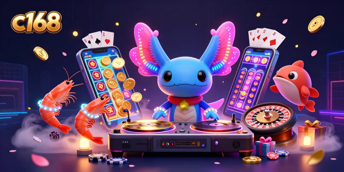 C168 entertains with vibrant slot games and dynamic creatures in a lively underwater casino scene.