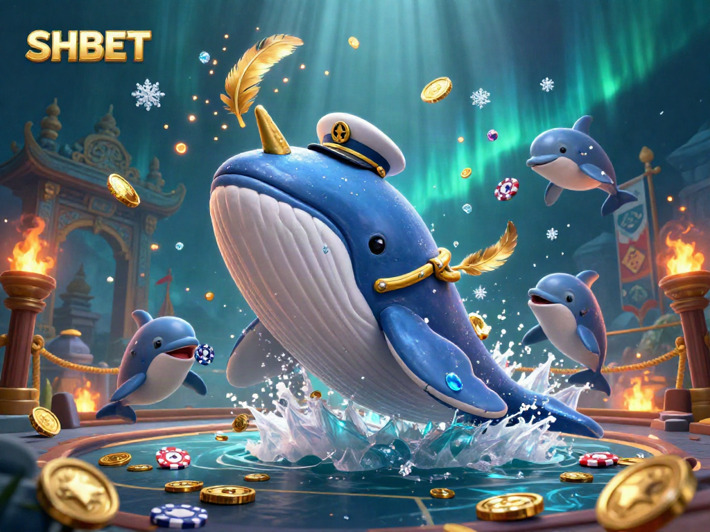 Play with SHBET's online casino features surrounded by vibrant aquatic characters.