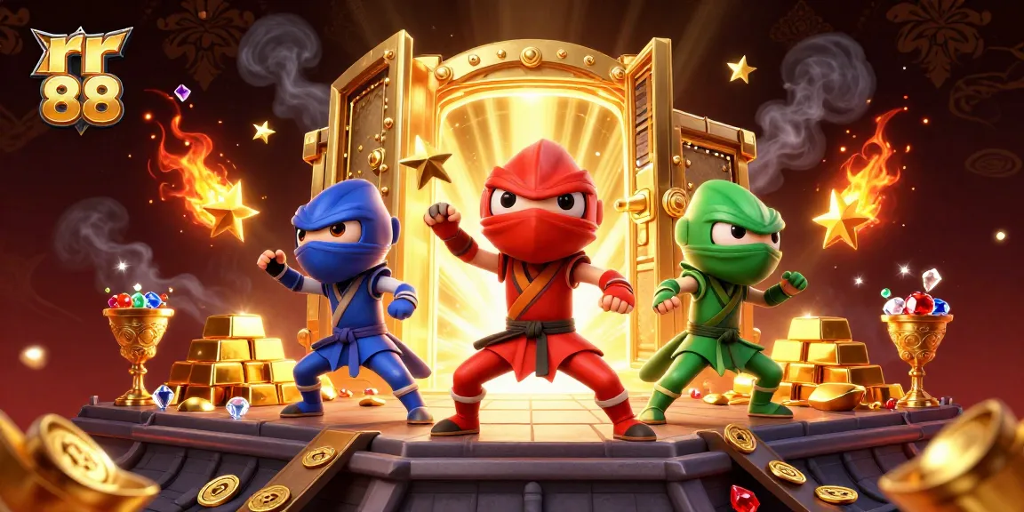 Engage with the thrill of rr 88 as the ninja chameleon team showcases their skills amidst a treasure-laden scene.