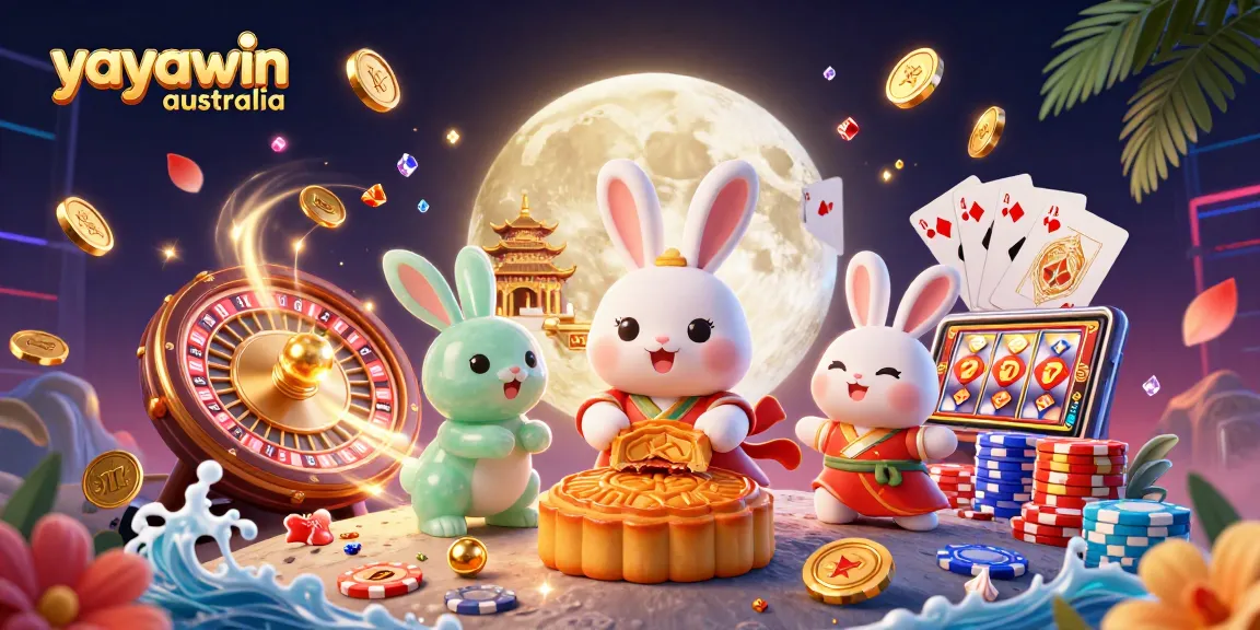 Experience thrilling gameplay at yayawin australia, featuring vibrant casino elements and a magical lunar scene.