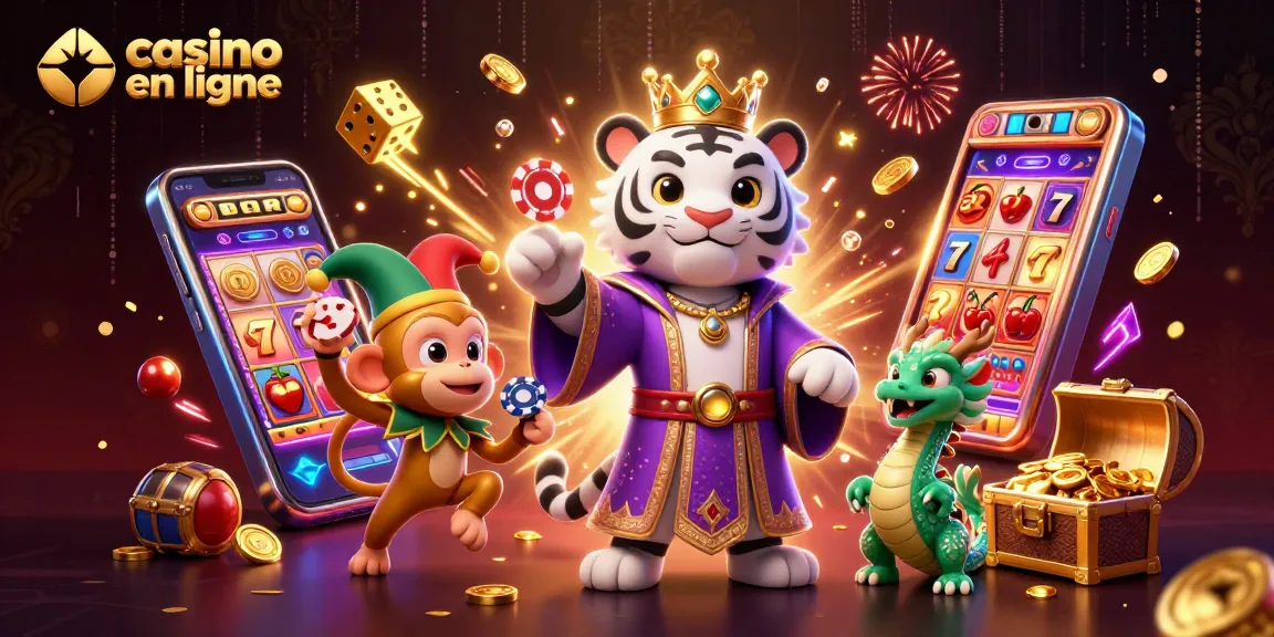Jouer à un casino en ligne avec un tigre blanc, un singe et un dragon en 3D