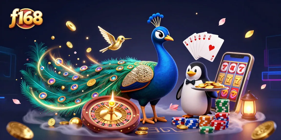 Spin and win at f168 with golden chips and sparkling gems in this lively casino scene.